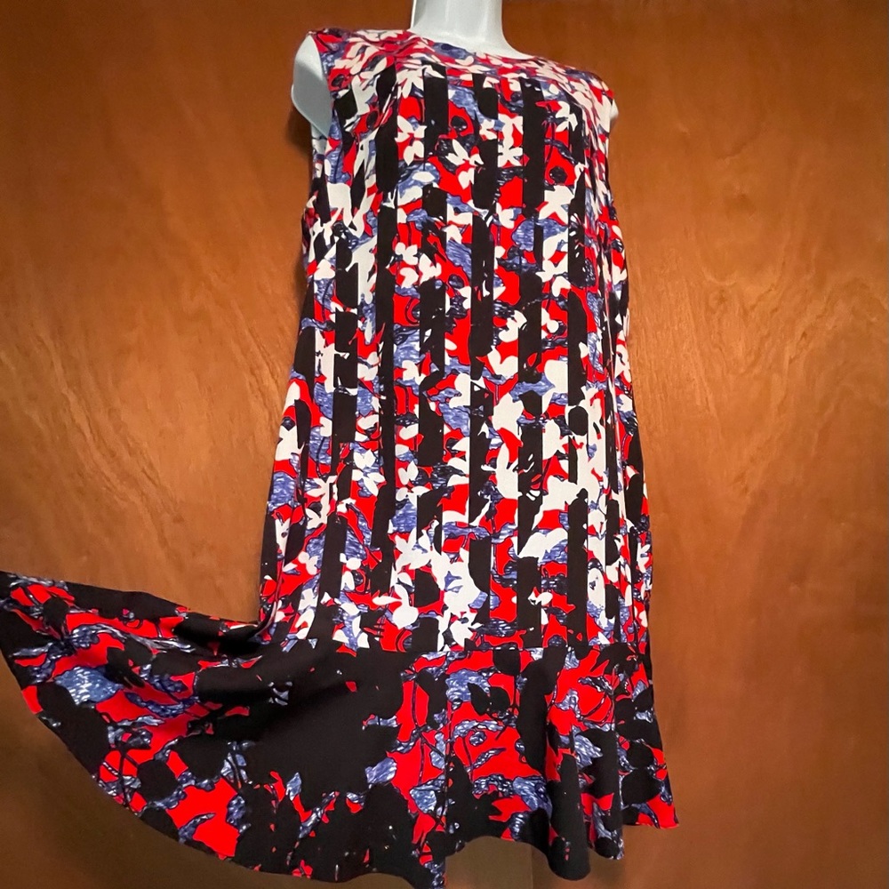 Sleeveless Red, Black & White Printed A-Line Dress